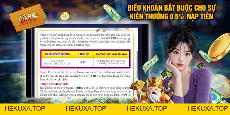 Thưởng Nạp 0.5% - Tưng Bừng Ưu Đãi Phúc Lợi Nhà Cái QH88 - hekuxa.top